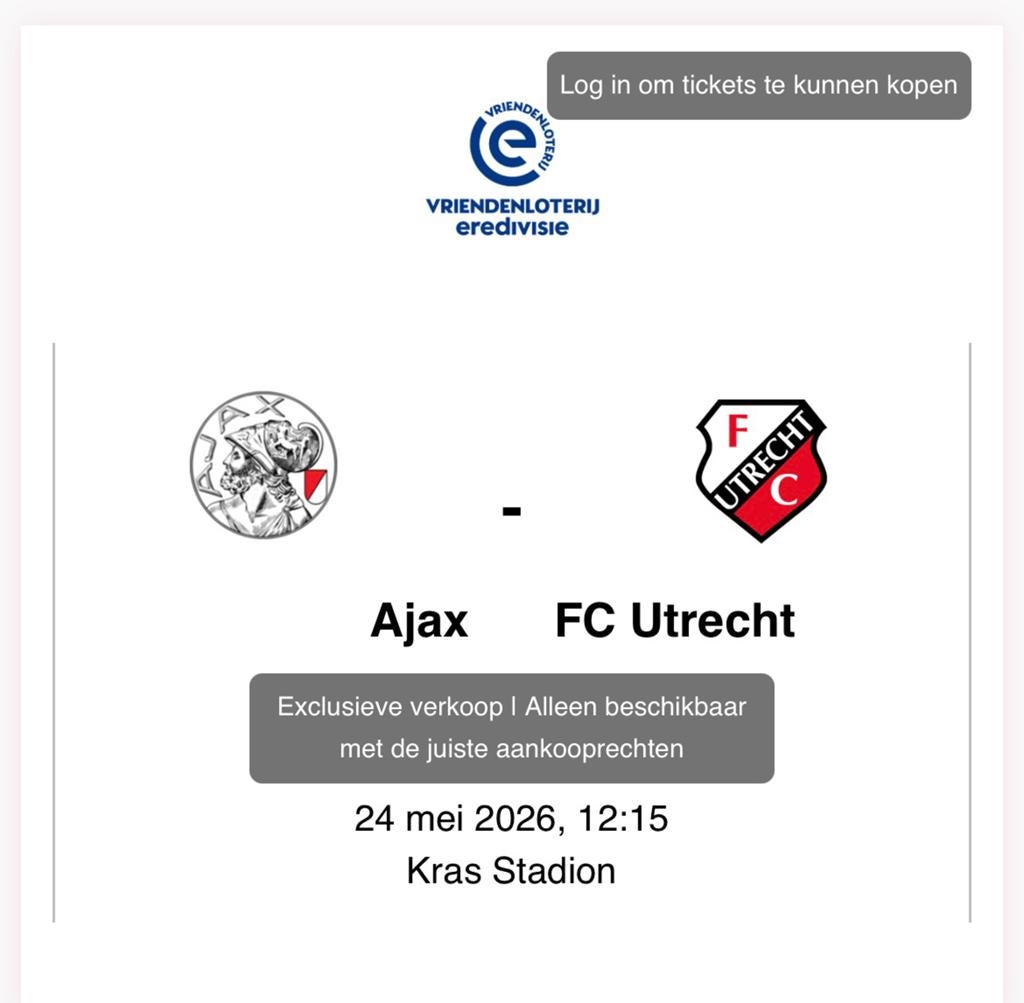 Gezocht: 2 tickets voor ajax utrecht zo dag 24 mei, Tickets en Kaartjes, Sport | Voetbal, Twee personen, Mei