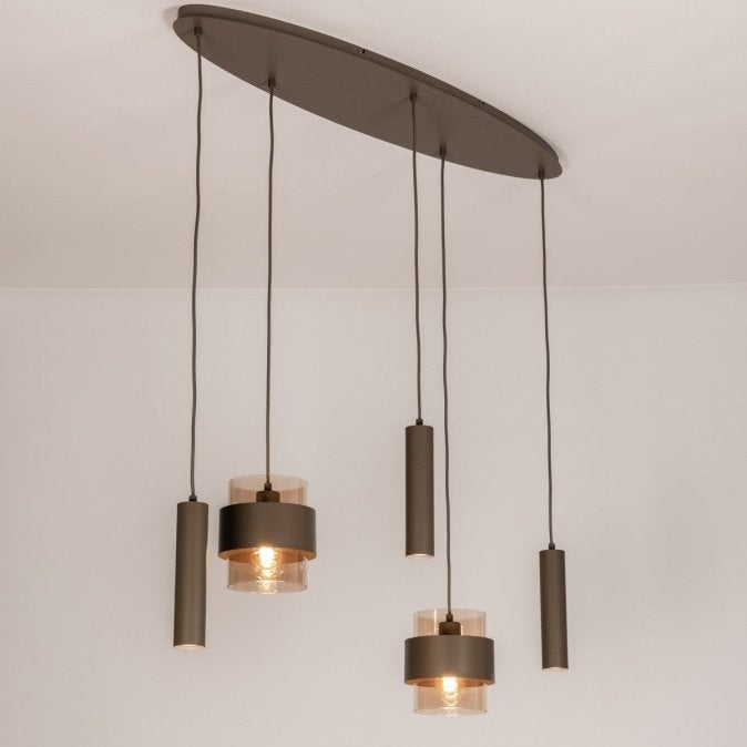hanglamp bruin amber ovale plaat spots keuken bar tafel lamp, Ophalen of Verzenden, Nieuw, Glas, GU10