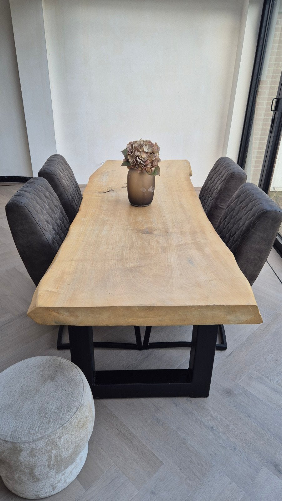 Boomstamtafel met 4 eetkamerstoelen, Gebruikt, 200 cm of meer, 50 tot 100 cm, Vier personen