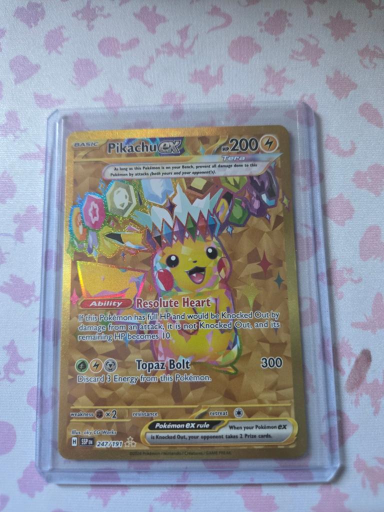 Pikachu ex Tera Gold Secret Rare 247/191 (Obsidian Flames), Ophalen of Verzenden, Zo goed als nieuw, Losse kaart, Foil