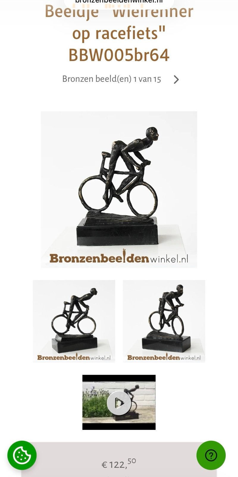 Bronzen beeldje wielrenner op fiets, Minder dan 20 cm, Ophalen of Verzenden, Brons, Op sokkel