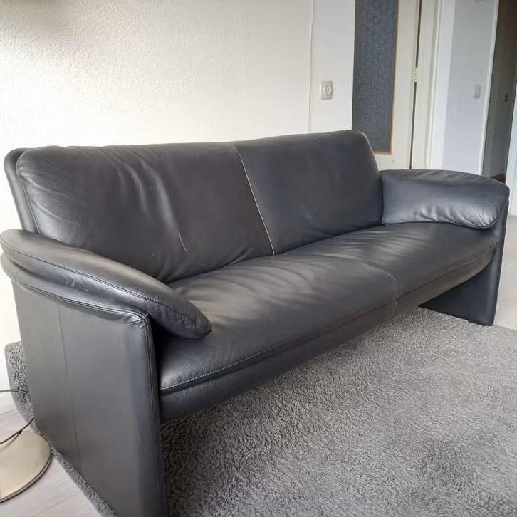 Leolux Catalpa bank 2,5 zits zwart leer, Ophalen, Gebruikt, Overige maten, 150 tot 200 cm