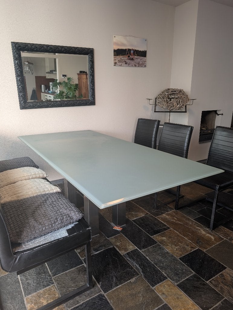 Glazen eettafel, Huis en Inrichting, Ophalen, 200 cm of meer, 50 tot 100 cm, Vijf personen of meer