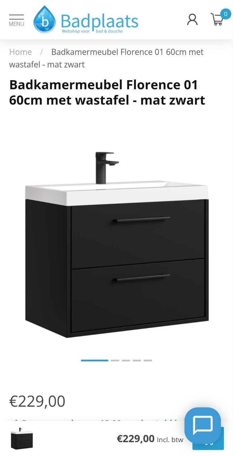 Florence Zwart Wasmeubel 2 Lades - Nieuw in Doos, Ophalen, Nieuw, 50 tot 100 cm, Minder dan 100 cm