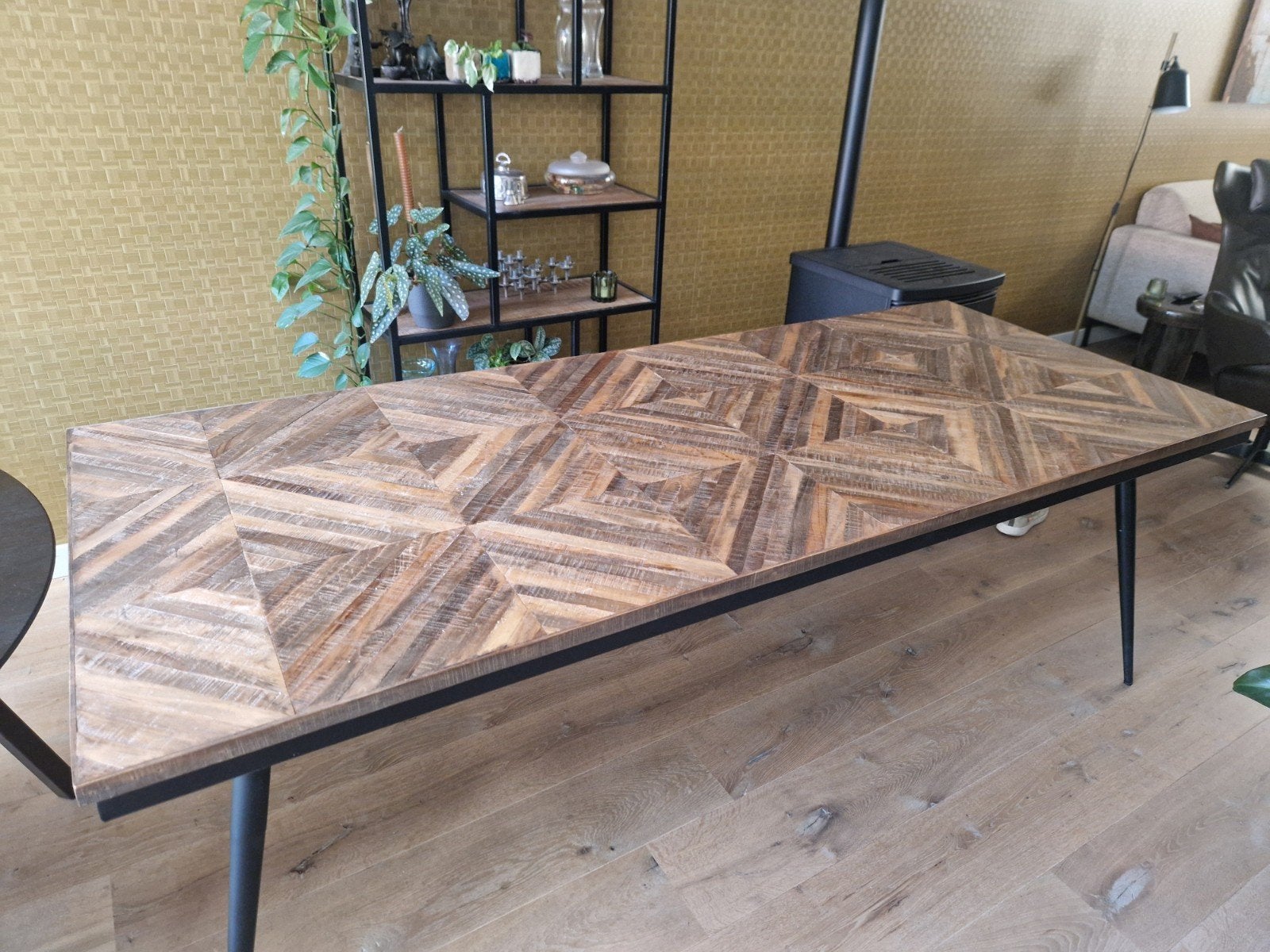 industriële houten tafel, Ophalen of Verzenden, Rechthoekig, 200 cm of meer, 50 tot 100 cm