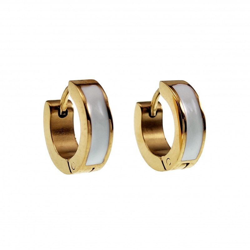 13x 4mm Oorbellen Unisex Verguld RVS Oorringen Wit Emaille, Overige materialen, Hangers, Birgitta-Gracht 33, 6465 EL Kerkrade, Nederland