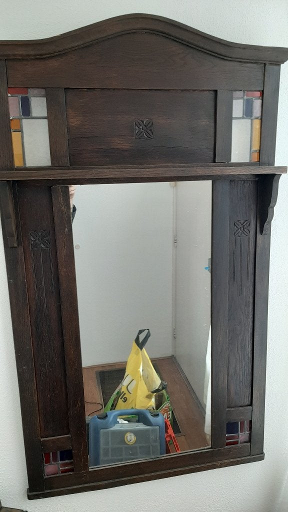 spiegel koloniaal met glas in lood, Ophalen, Gebruikt, 100 tot 150 cm, Rechthoekig