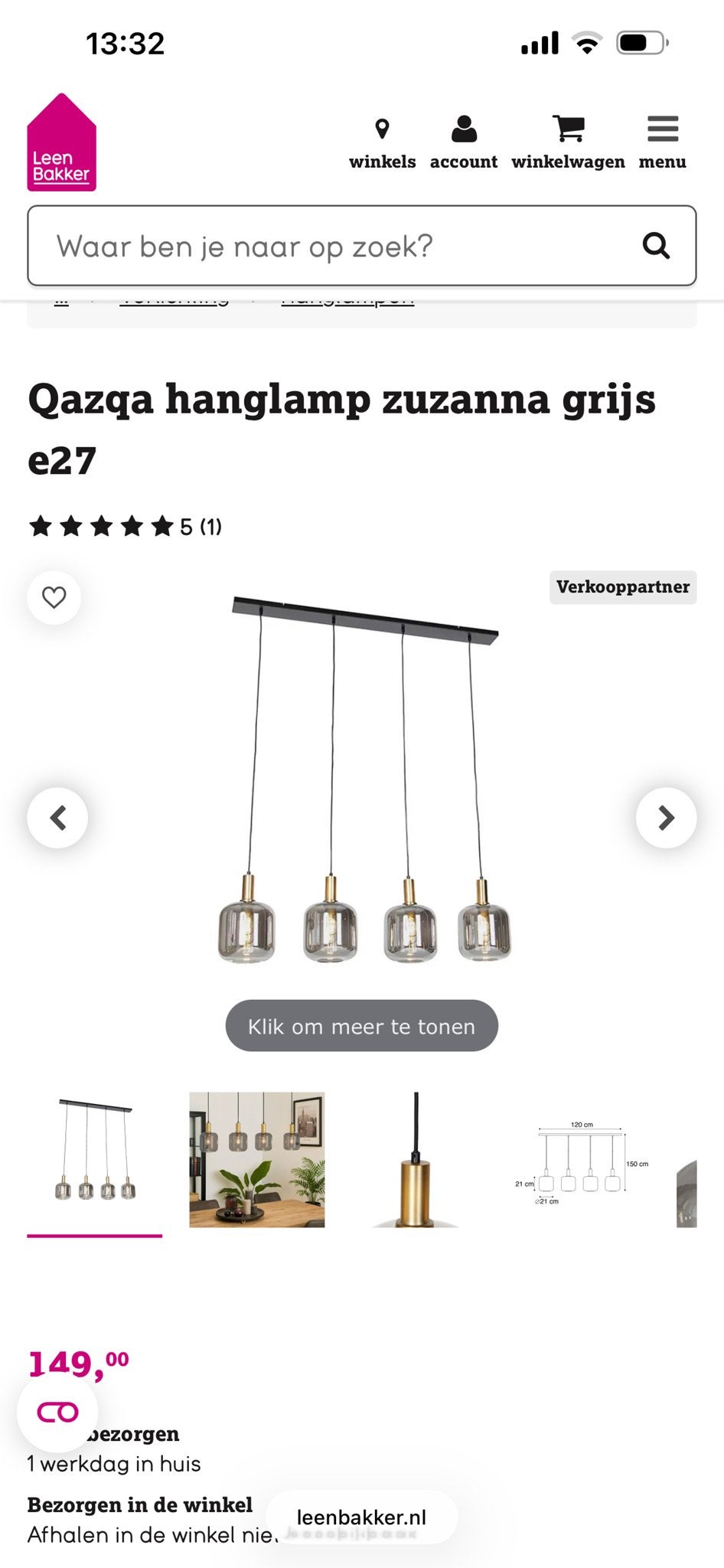 hanglamp Zuzanna grijs - Leen Bakker, Ophalen, Zo goed als nieuw, Metaal, E27 (groot)