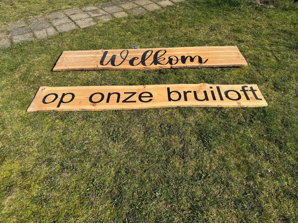 Welkomstbord bruiloft hout, Ophalen, Gebruikt