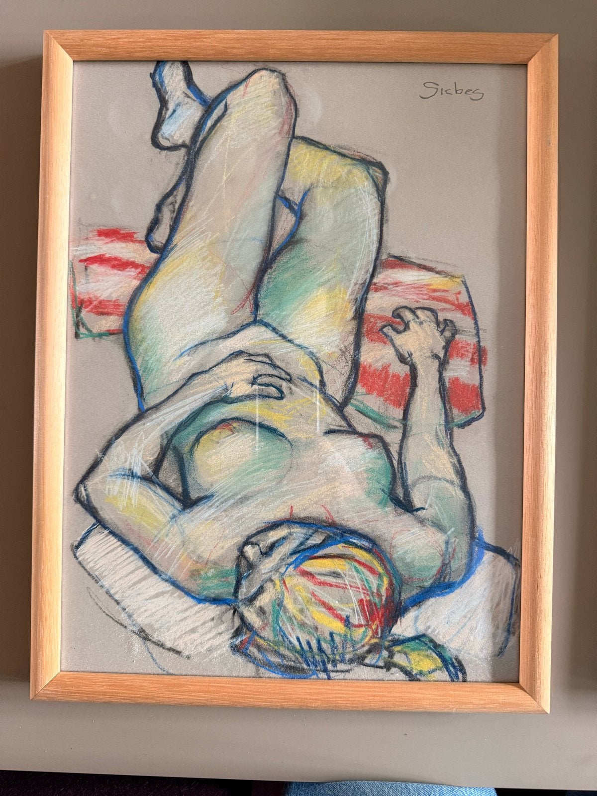 3 naaktportretten van Michel Siebes, ingelijst (30x40 cm), Ophalen, Tekening, Gemengde techniek, Achter glas