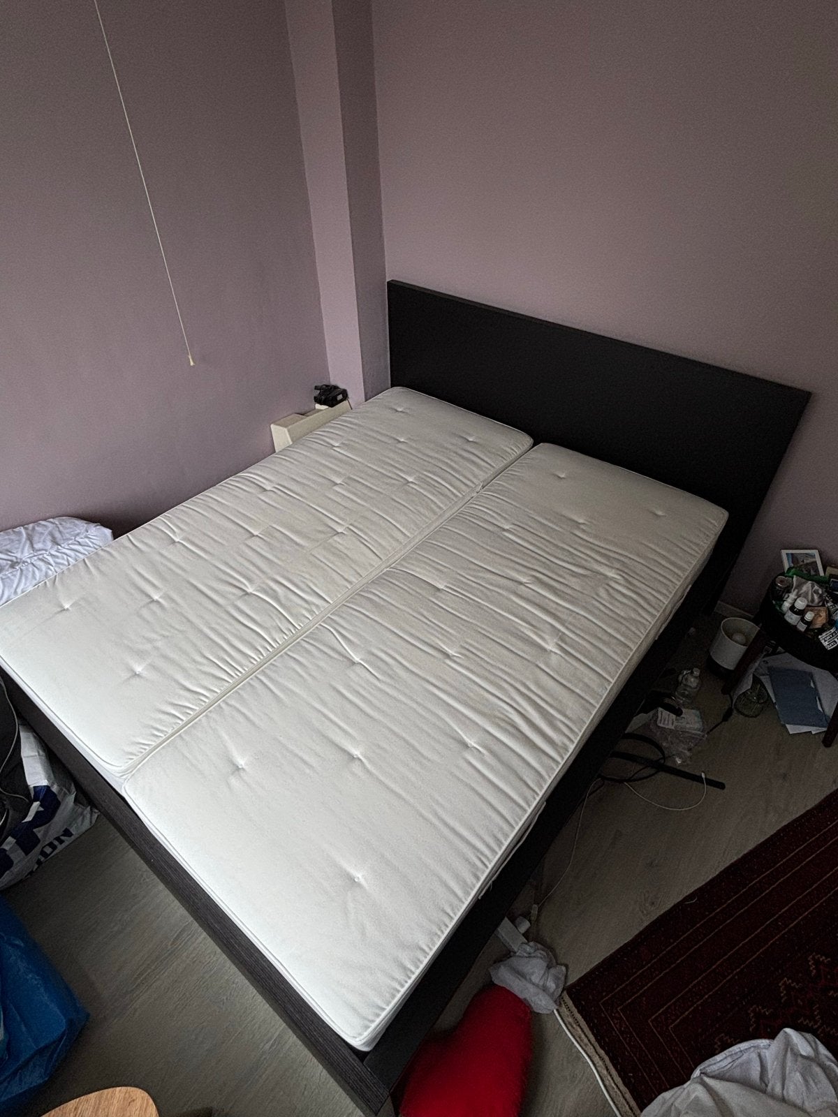 Tweepersoonsbed met matrassen - Zo goed als nieuw, Ophalen, Zwart, Tweepersoons, 140 cm