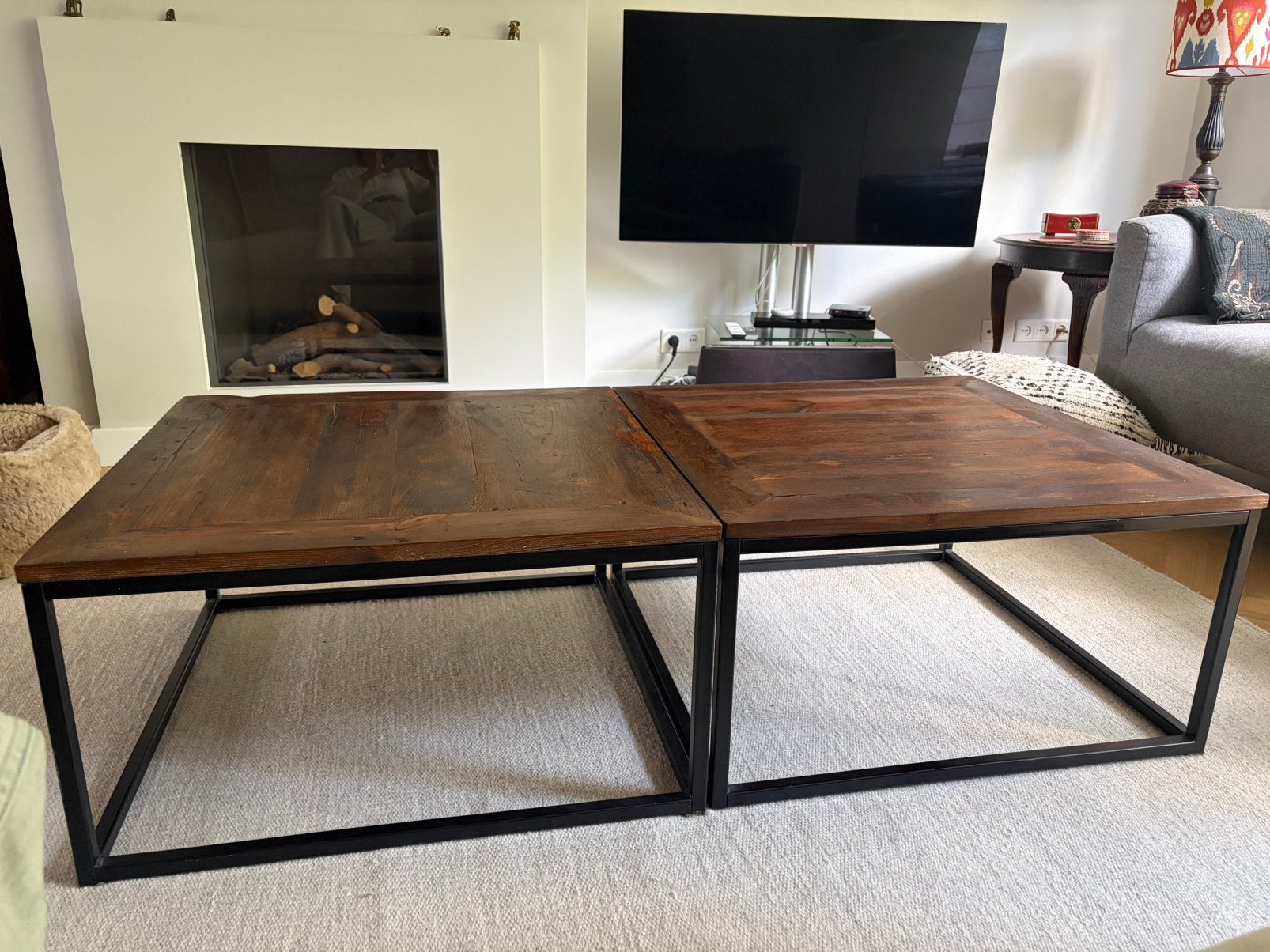 Flamant tafels eiken robuust met zwart stalen poten, Ophalen, Minder dan 45 cm, Vierkant, Robuust stoer