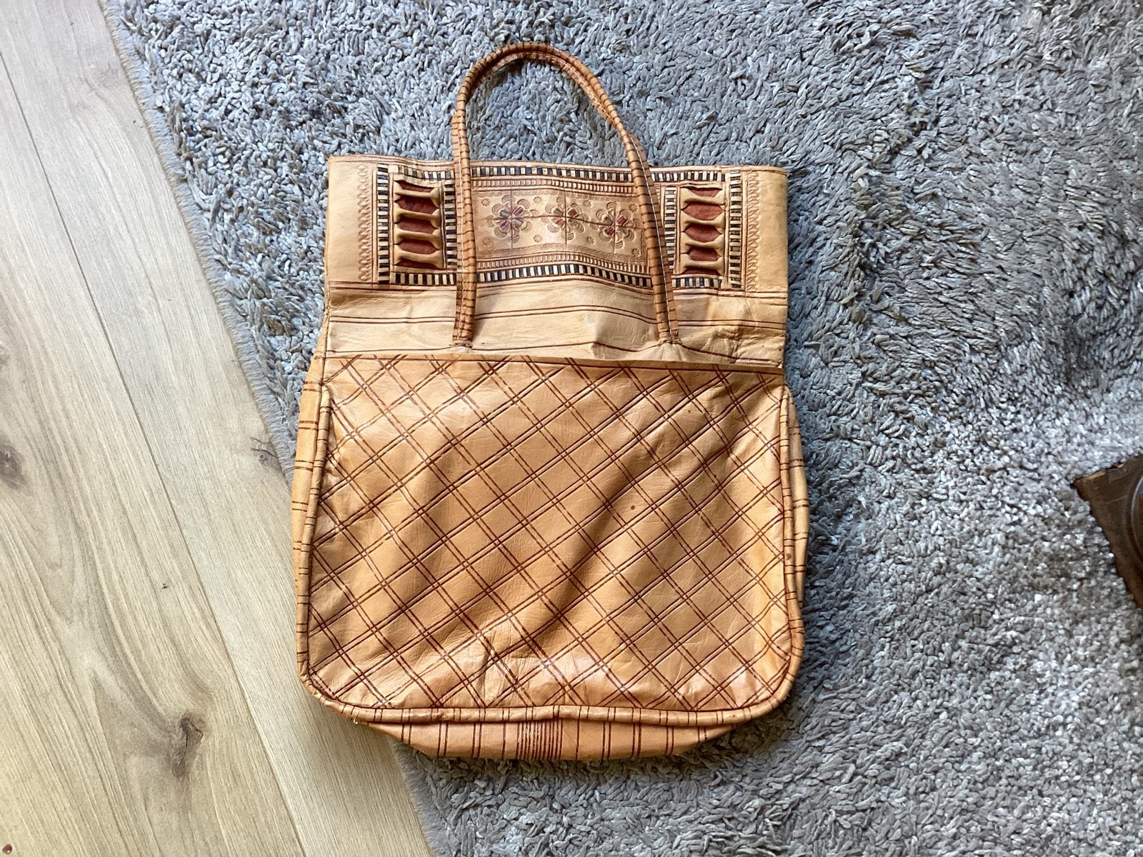 Vintage Leren Marokkaanse Handtas z.g.a.n. € 15, Sieraden, Tassen en Uiterlijk, Ophalen of Verzenden, Gebruikt, Bruin, Handtas