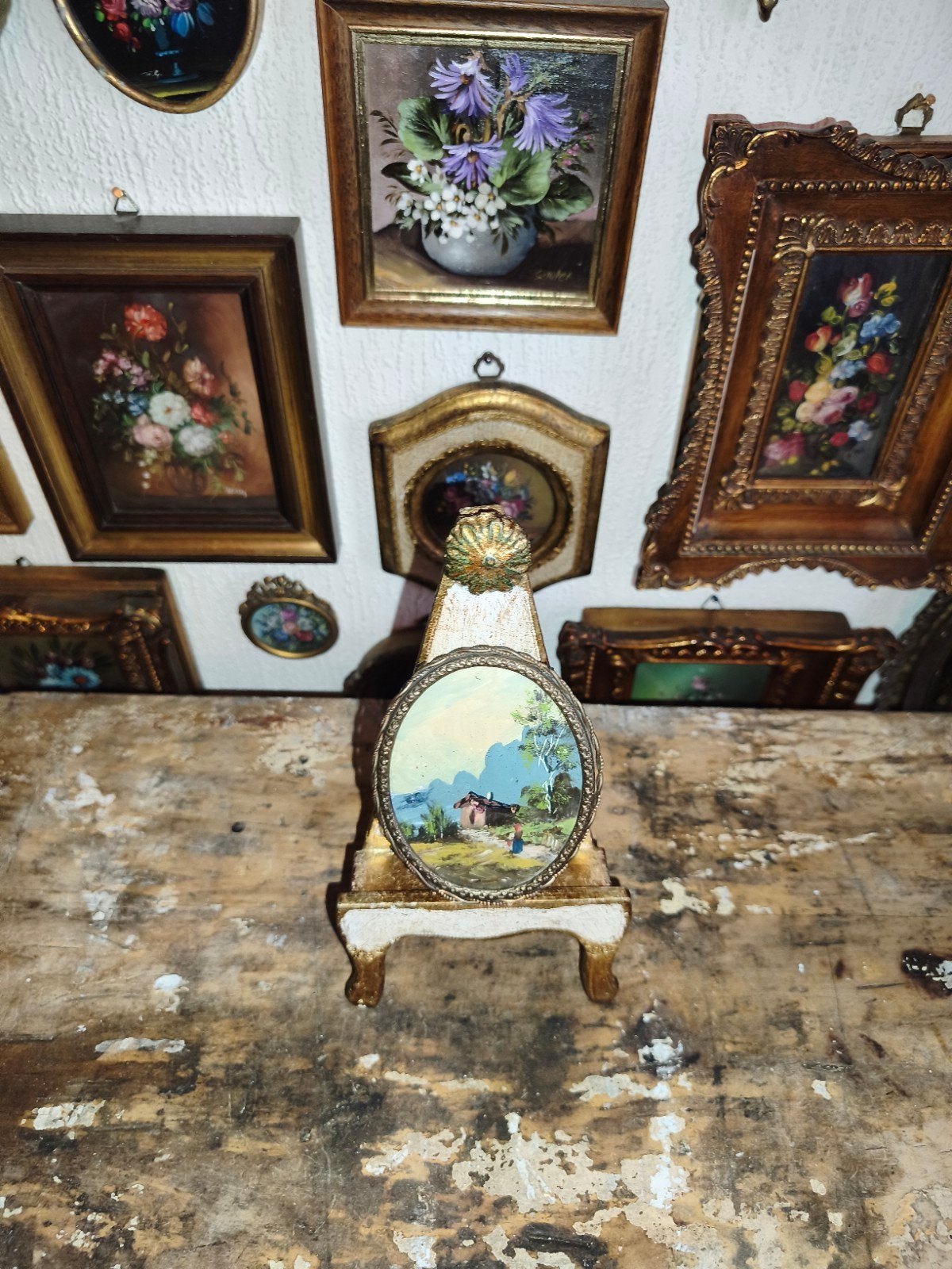 oud schilderijtje schilderij lijst stilleven bloemen Y23, Ophalen of Verzenden