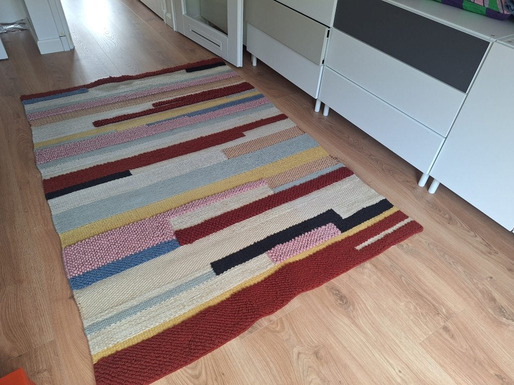 IKEA BRÖNDEN vloerkleed laagpolig, veelkleurig, 133x195 cm, Ophalen, Geel, 100 tot 150 cm, Zo goed als nieuw