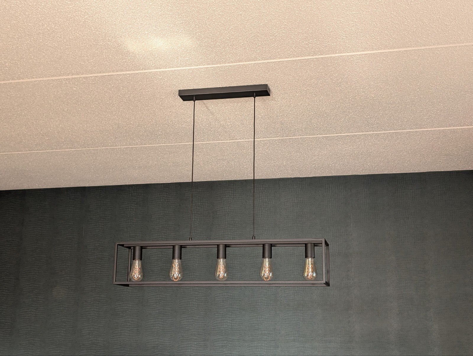 Industriële Hanglamp met 5 Lichtbronnen - Zwart Metaal, Ophalen, E27 (groot), Zo goed als nieuw, Metaal