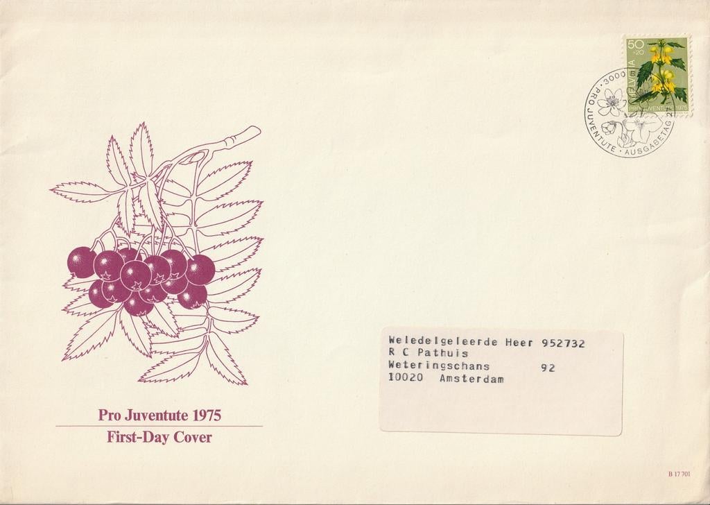 FDC Pro Juventute 1975, Postzegels en Munten, Postzegels | Eerstedagenveloppen, Ophalen of Verzenden, Beschreven, Europa