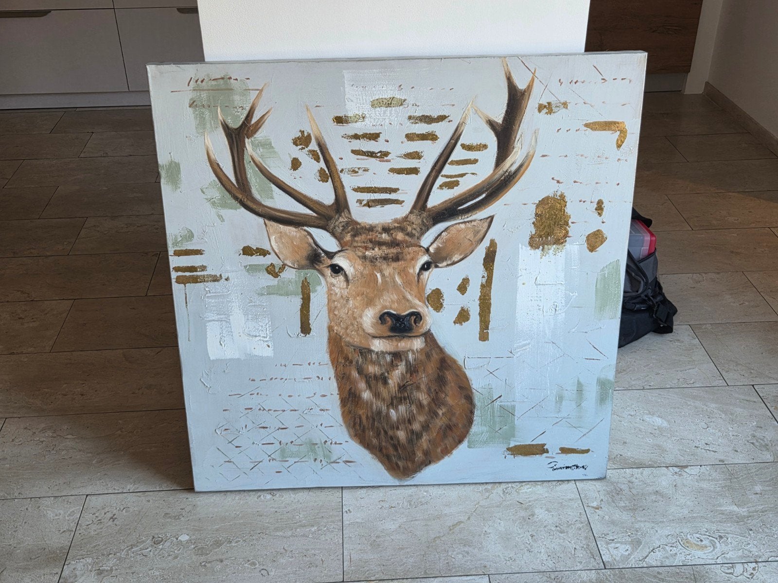 Schilderij met Edelhert - Modern en Stijlvol, Ophalen of Verzenden
