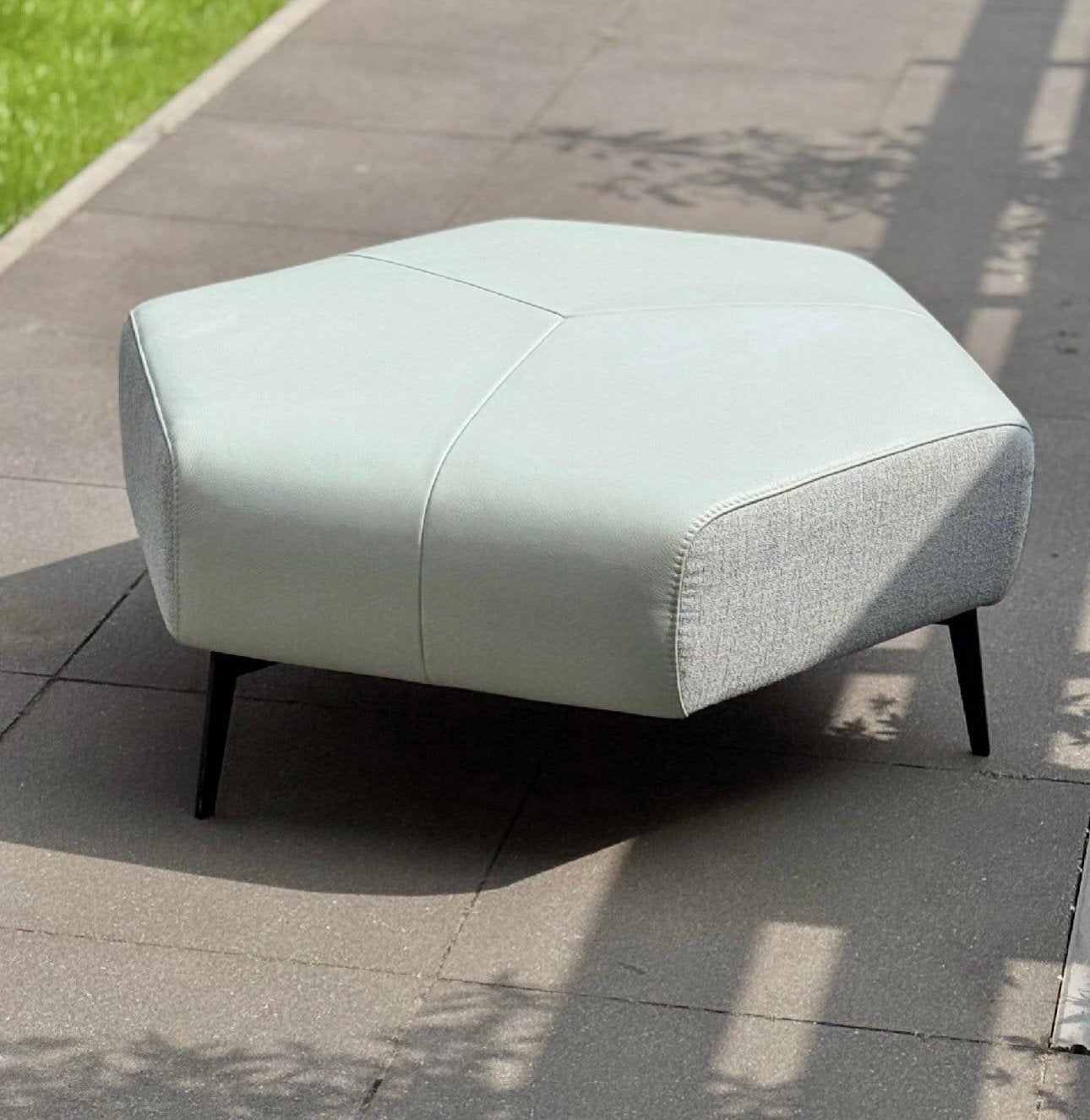 design Montel hocker Echte Leer mint groen 98cm rond, Ophalen, Zo goed als nieuw, Rond, Metaal