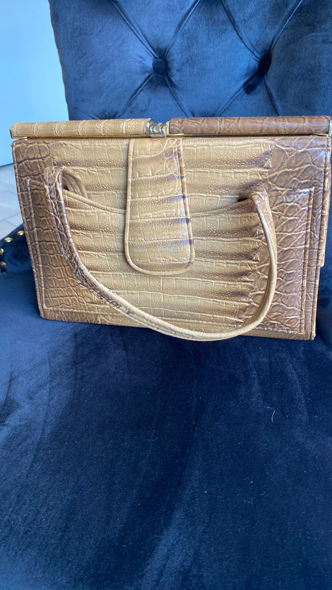 Vintage krokodillen handtas, Sieraden, Tassen en Uiterlijk, Tassen | Damestassen, Ophalen of Verzenden, Zwart, Handtas