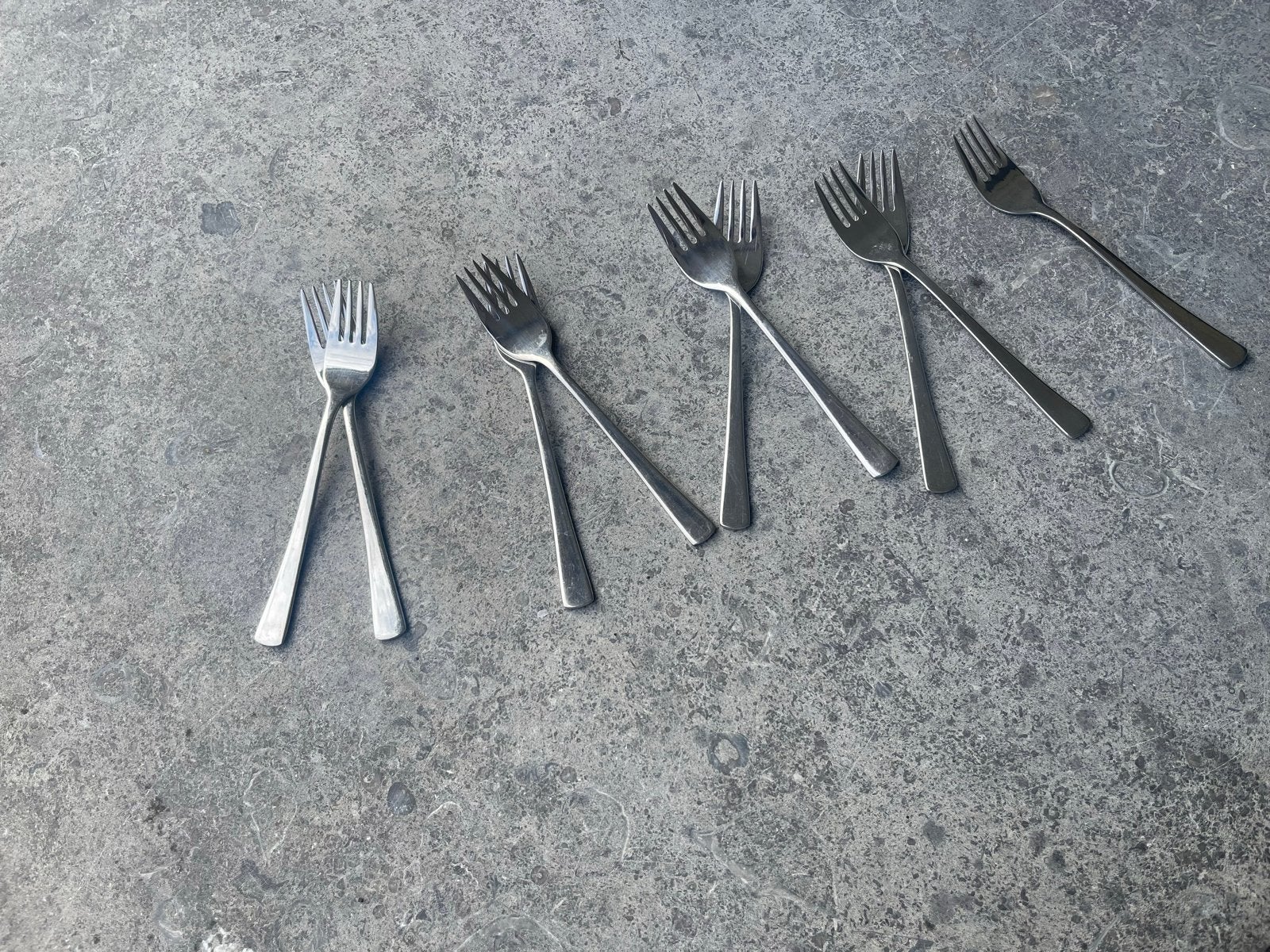 Set van 9 Gero Zilduro gebaksvorkjes, model 735 Grandetti, Ophalen of Verzenden