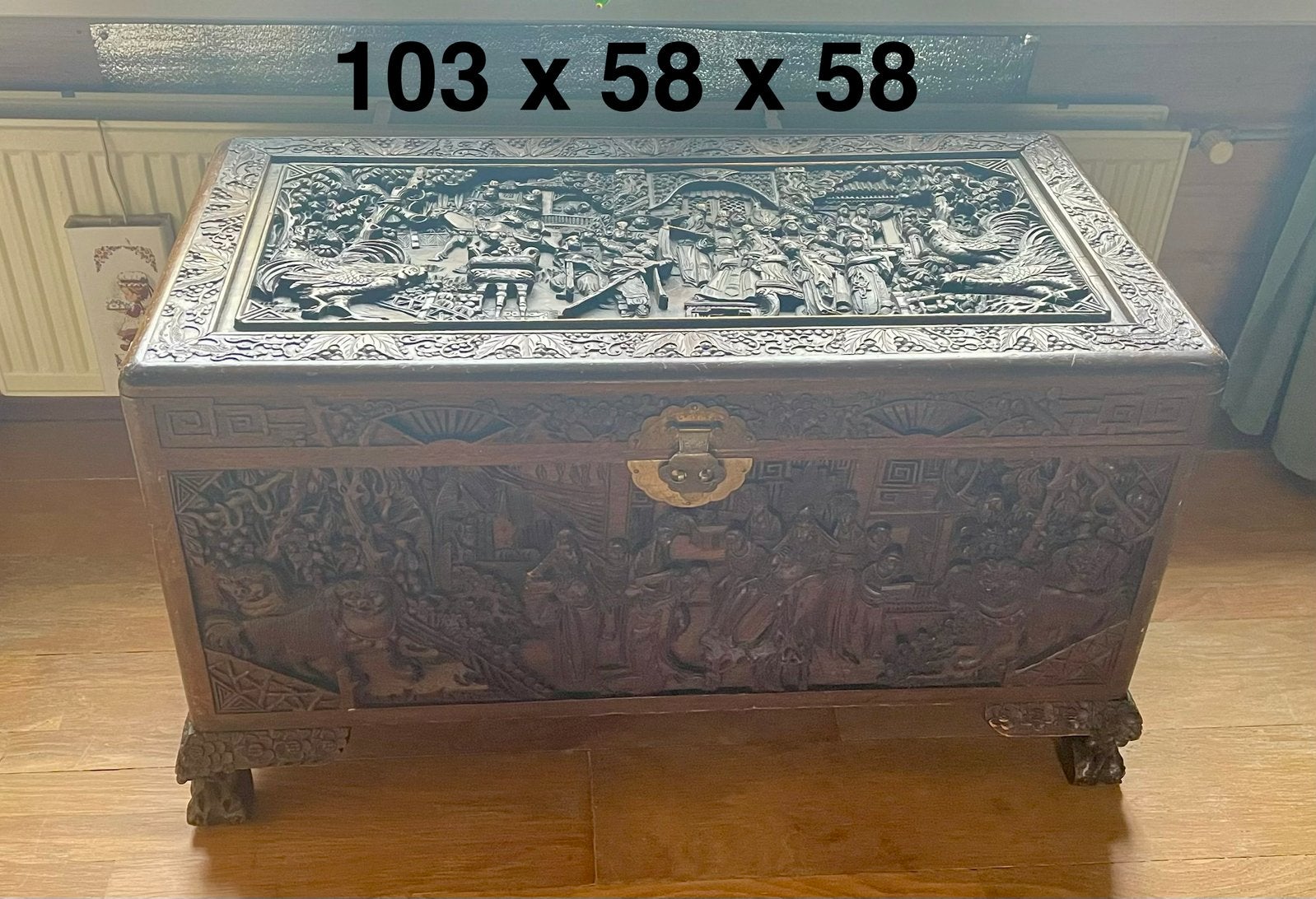 Antiek 5 zijde bewerkte grote kist., Ophalen, 50 – 75, 50 tot 100 cm, Zo goed als nieuw