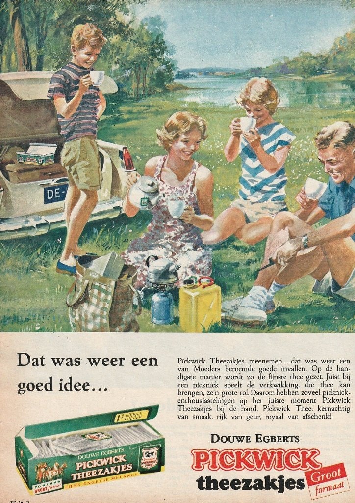 Retro reclame 1964 Pickwick thee gezin picknick auto, Verzenden, Overige typen