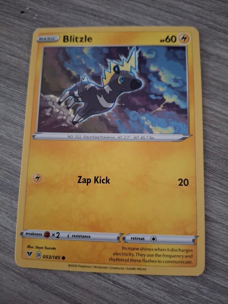 Pokémon kaart Blitzle 053/185 - Sword & Shield, Ophalen of Verzenden, Zo goed als nieuw, Losse kaart