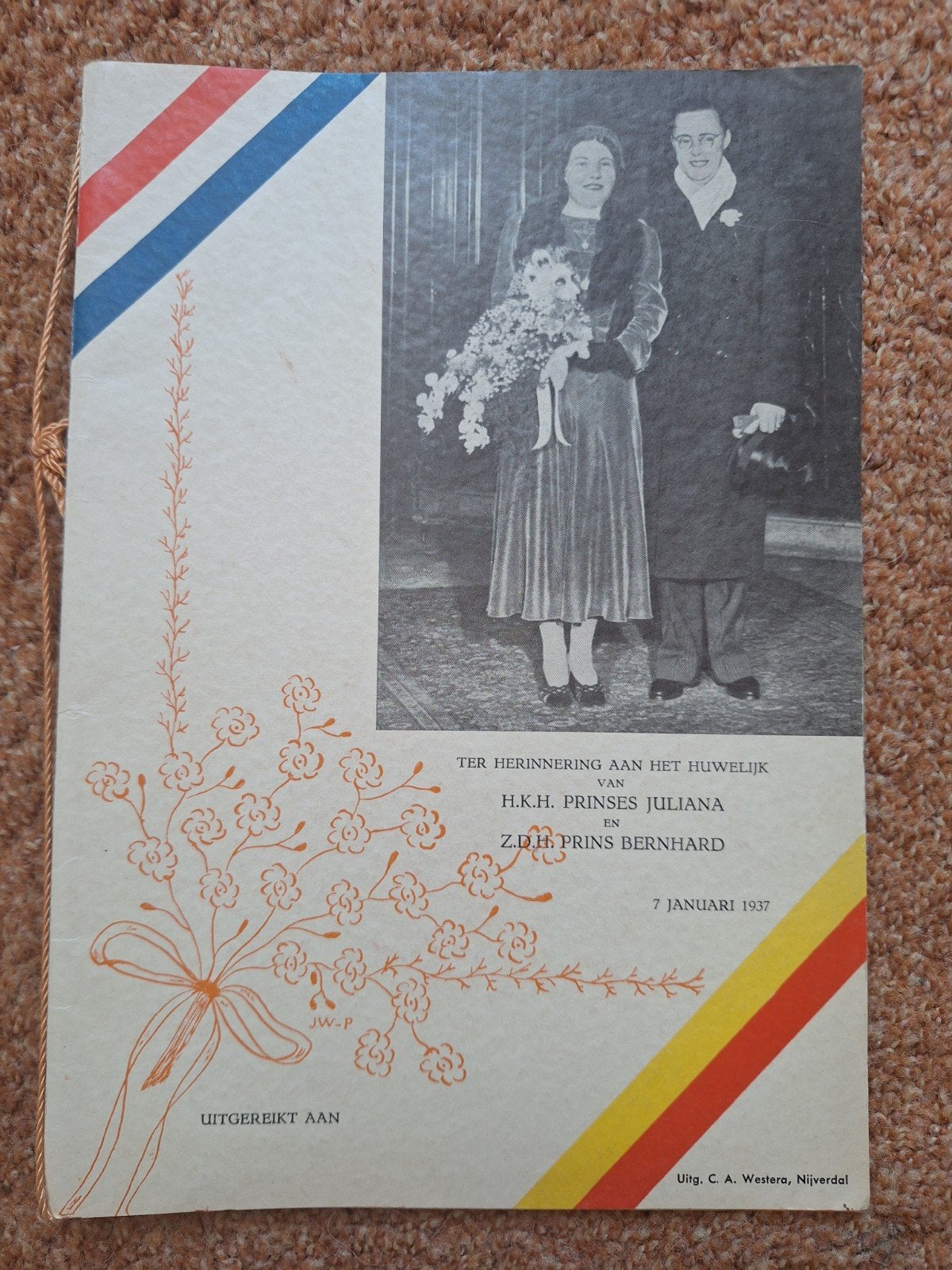 Huwelijksherinnering Juliana & Bernhard 1937, 20e eeuw of later, Ophalen of Verzenden, Zo goed als nieuw, H.W. de Wolff (het lied)