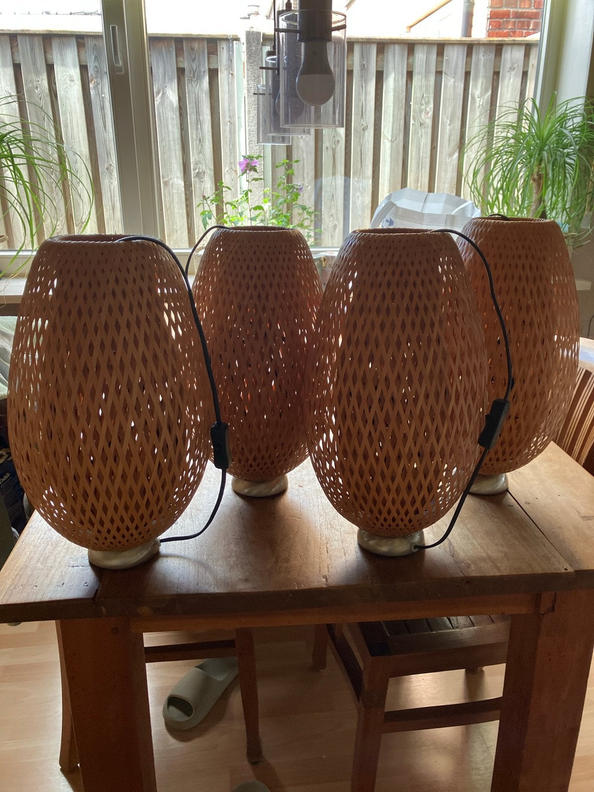 Set van 4 ikea bamboe tafellampen böja, Huis en Inrichting, Overige merken, Gebruikt, Hout, Bruin
