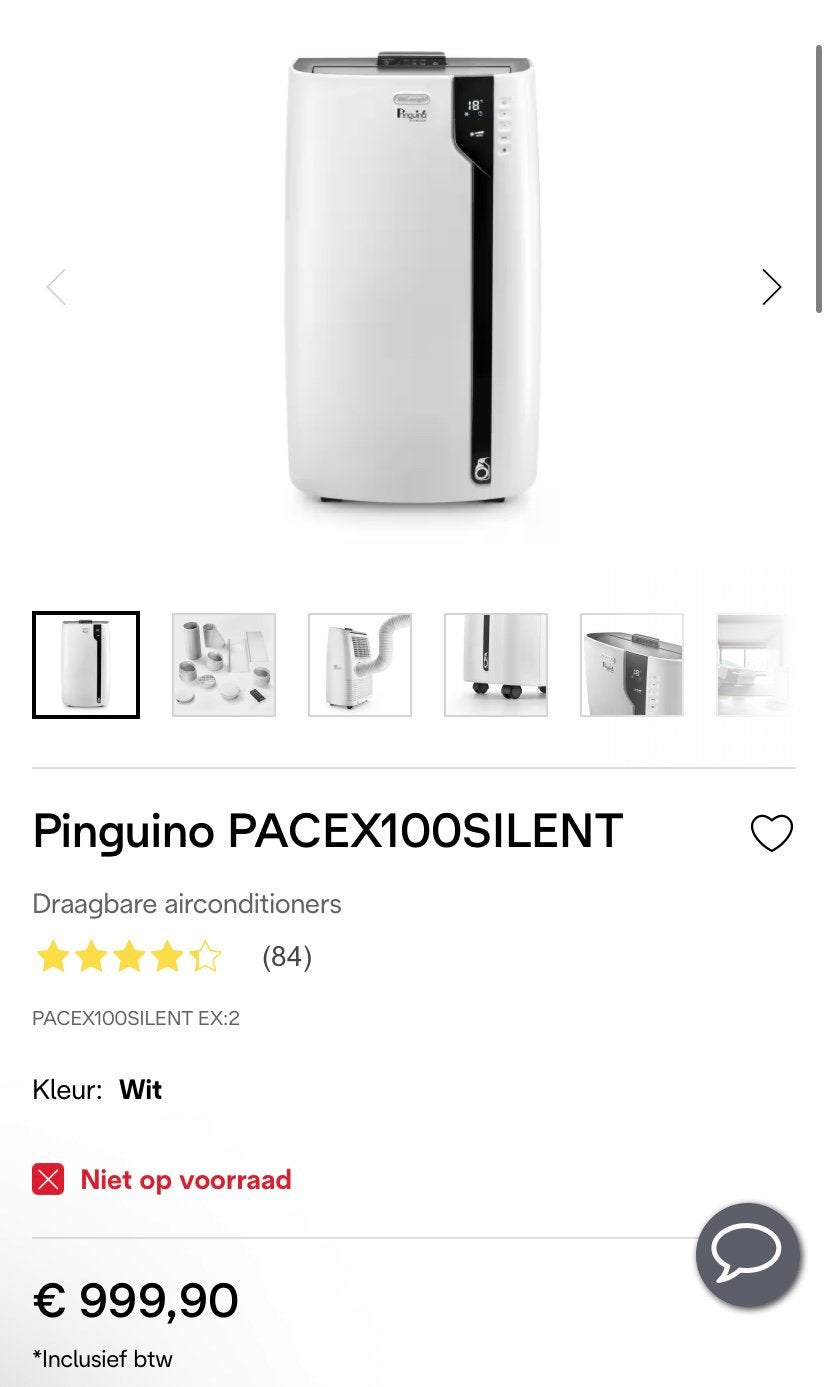 De'Longhi EX100SILENT A++ Stille Mobiele Airco 2027 Garantie, Timer, 3 snelheden of meer, Ophalen of Verzenden, Zo goed als nieuw