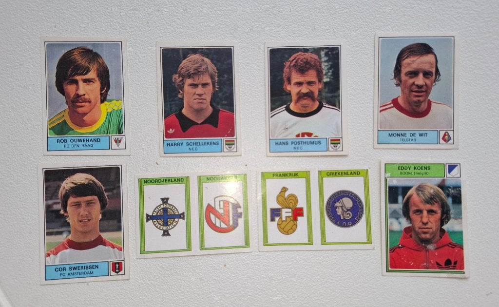 Panini Nederland Voetbal 78 lot van 8 vintage plaatjes, Ophalen of Verzenden, Zo goed als nieuw, Overige binnenlandse clubs, Poster, Plaatje of Sticker