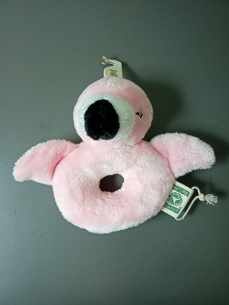 Nature Planet flamingo babyrammelaar knuffel roze, Met geluid, Overige karakters, Overige typen, Ophalen of Verzenden