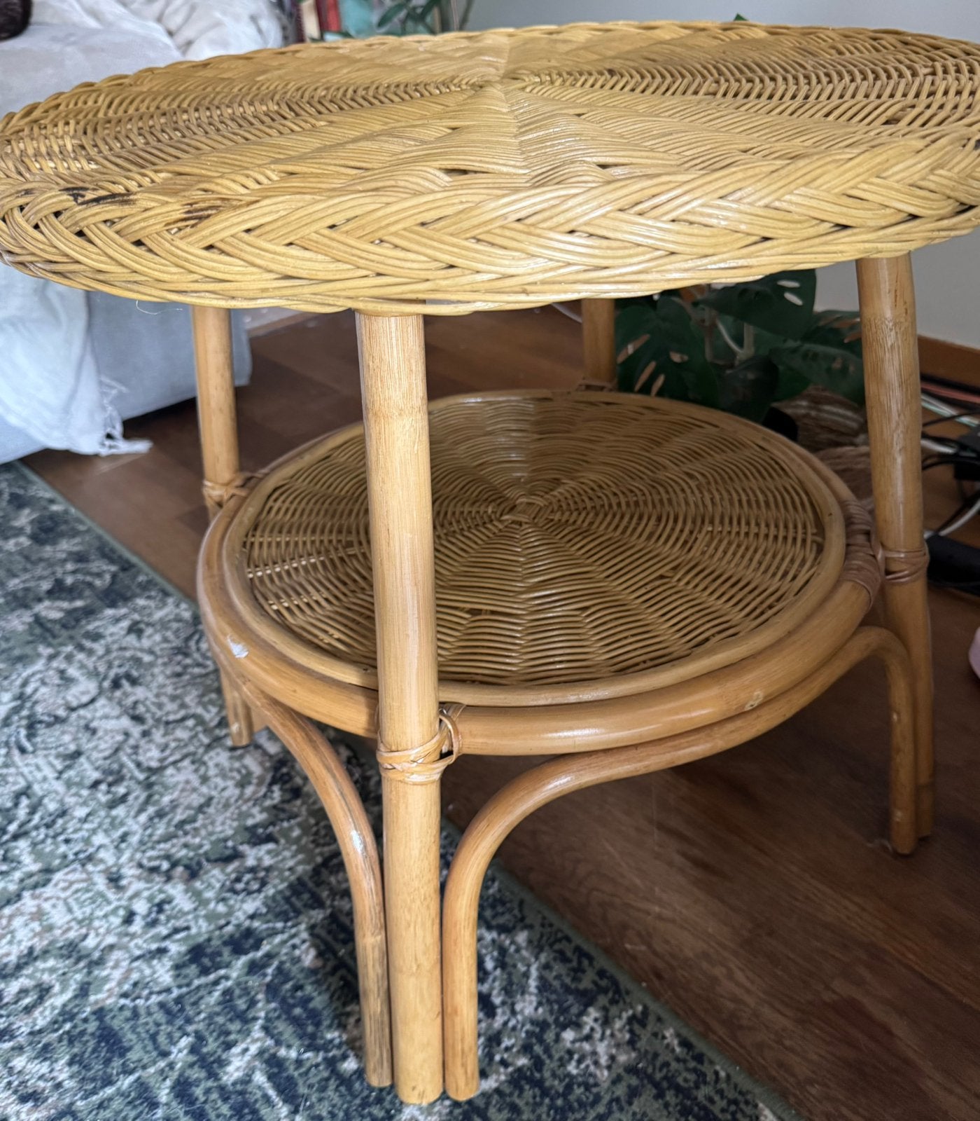 Rieten salontafel, Huis en Inrichting, Tafels | Bijzettafels, Ophalen, Rond, 55 tot 75 cm, 45 tot 60 cm