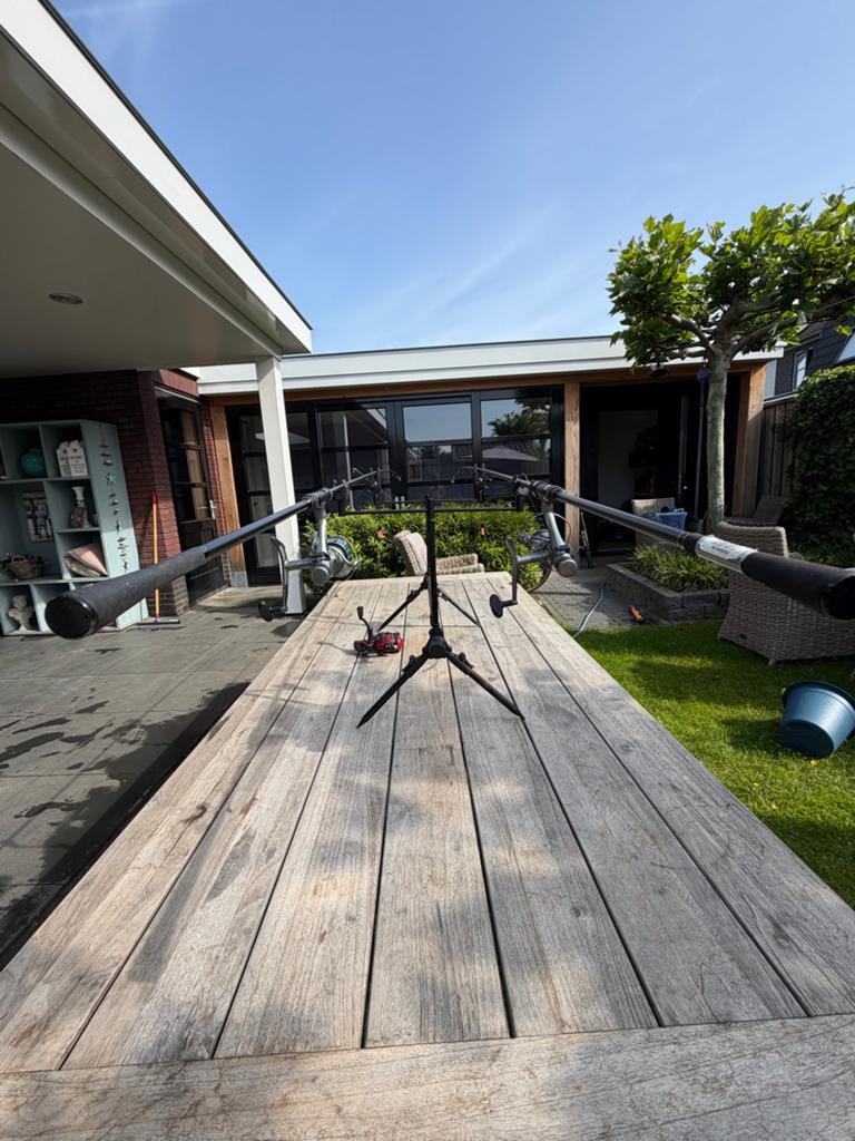 Complete 3 meter hengelset met beetmelders en rodpod, Ophalen, Zo goed als nieuw, Werphengel