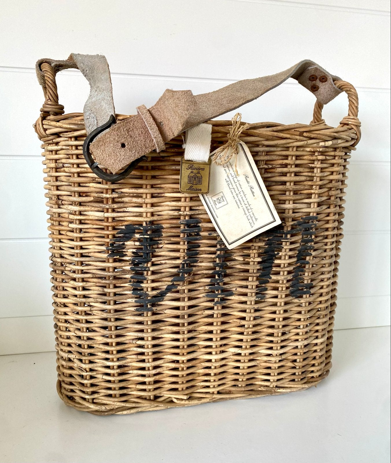 Riviera Maison Vin  rotan mand / tas met leren riem, Ophalen of Verzenden