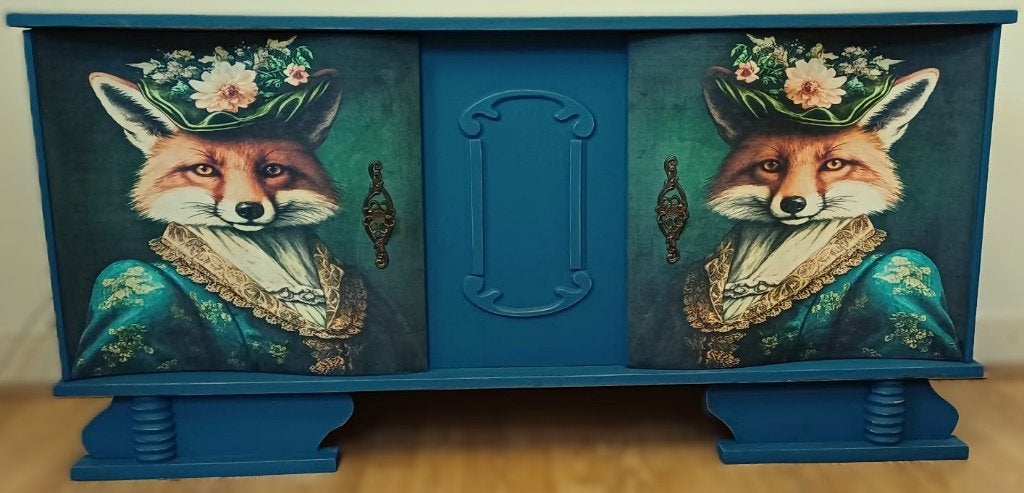 Een petrolblauw dressoir, kast, TV kast “Vossen”, eclectisch, Ophalen of Verzenden, Zo goed als nieuw, 25 tot 50 cm, 150 tot 200 cm