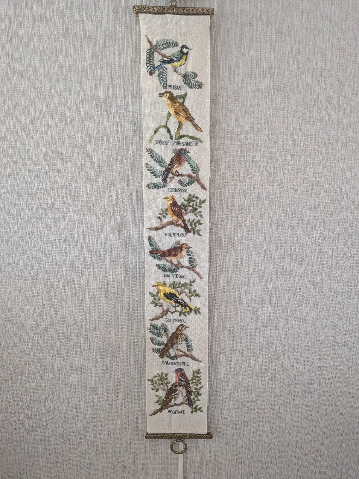 Vintage Schellen Koord Wandkleed met Geborduurde Vogels, Huis en Inrichting, Gebruikt, Ophalen of Verzenden, Handgemaakt, Meerkleurig