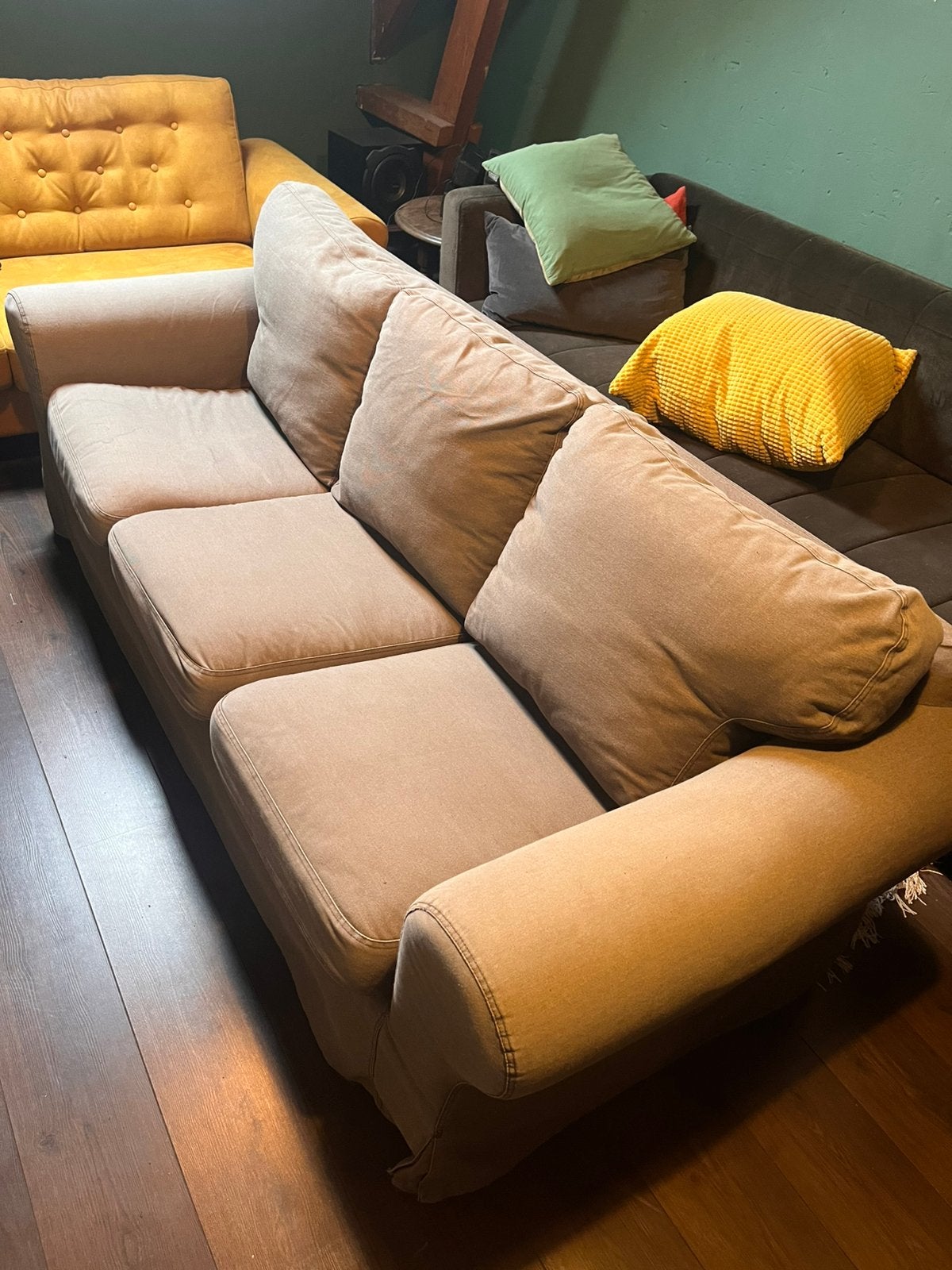 Grijze Ektorp Ikea bank 3-zits, Ophalen, Driepersoons, 75 tot 100 cm, Zo goed als nieuw