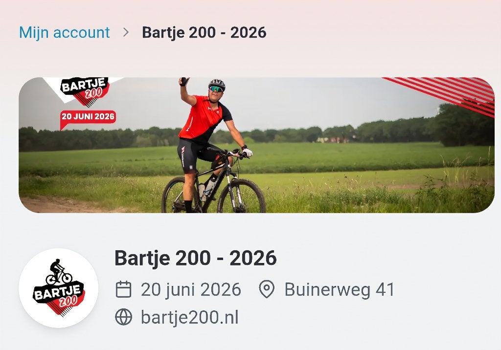 Ticket Bartje 200, Sport en Fitness, Wielrennen, Ophalen of Verzenden, Nieuw, Overige typen
