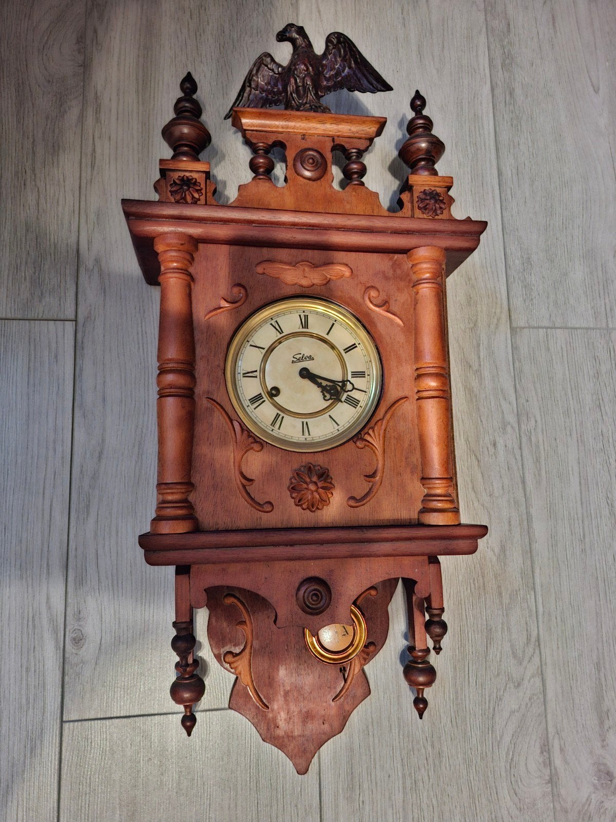 Antieke Selva Wandklok met Adelaar Decoratie, Antiek en Kunst, Ophalen