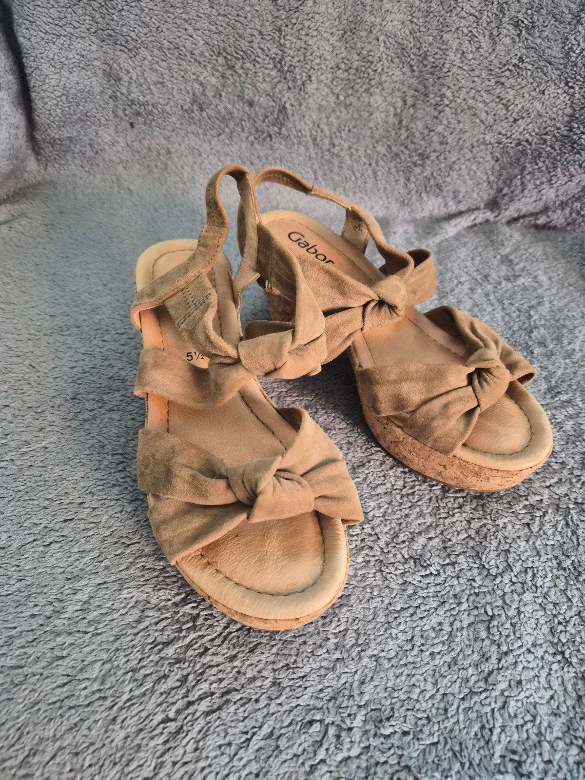 Gabor sandalen met kurk hak - maat 38,5, Beige, Gabor, Zo goed als nieuw, Sandalen of Muiltjes