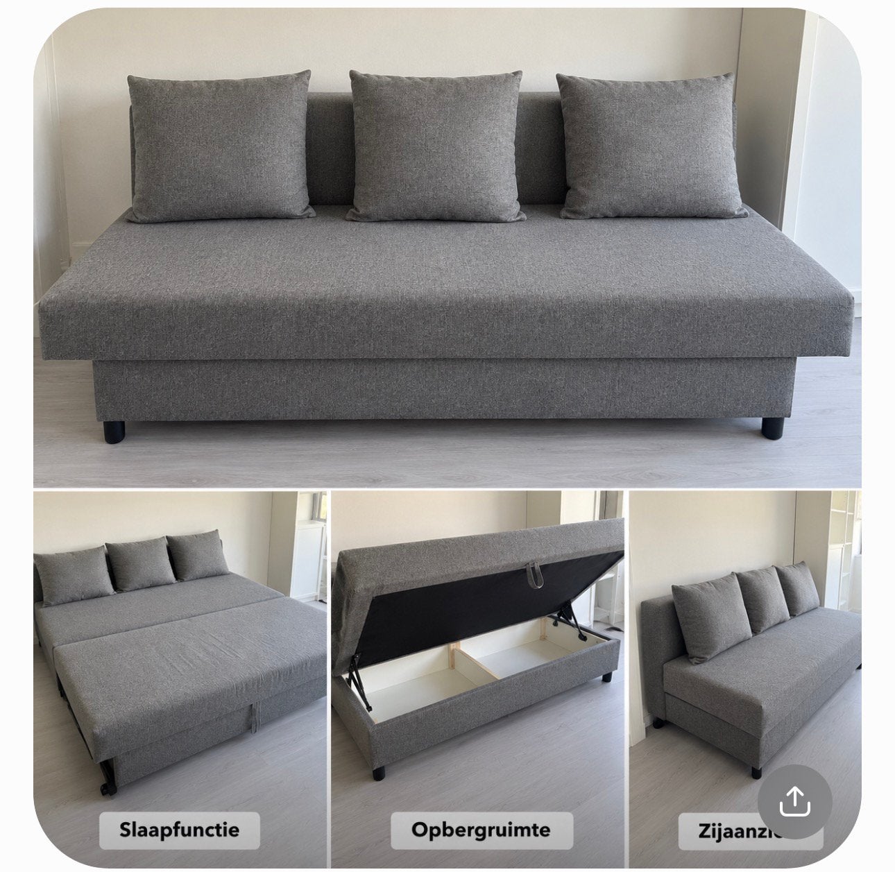 Slaapbank grijs – slaapfunctie + opbergruimte, Huis en Inrichting, Ophalen, Gebruikt, Tweepersoons, 140 cm