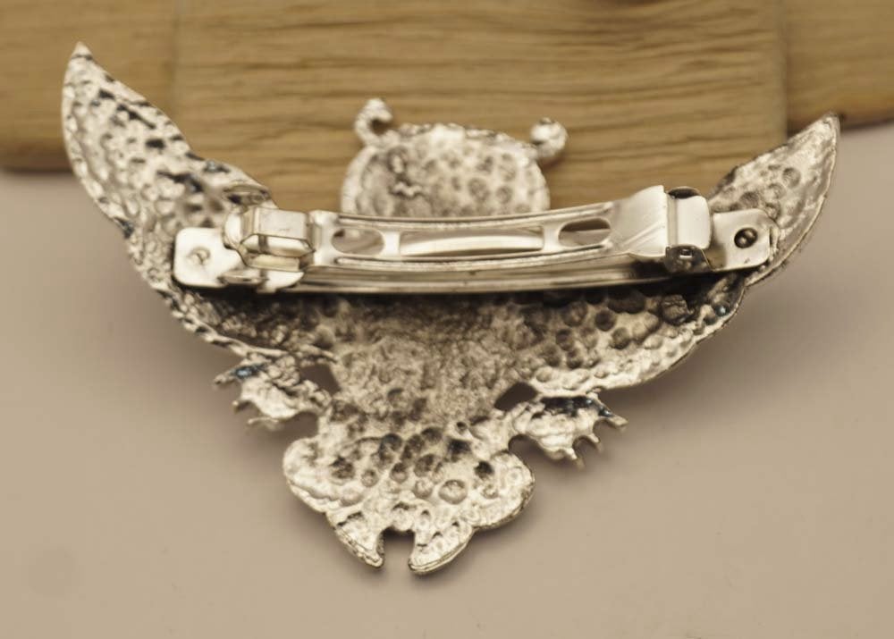 Keltische haarclip van een uil met keltische design tekens, Importeur :  Riemen bretels, Marktplaats@riemen-bretels.nl, Haarspeld