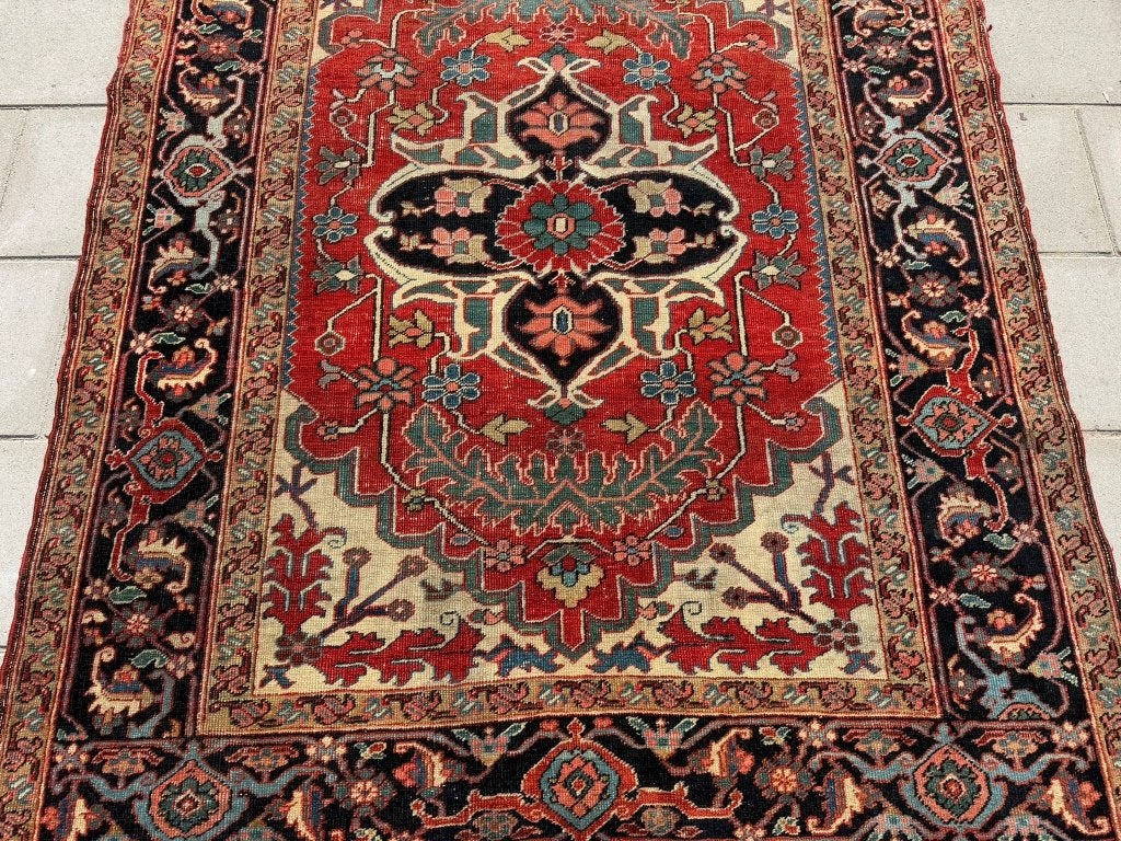 Antiek Heriz Sarab tapijt – 195  153 cm, Gebruikt, Geel, Ophalen of Verzenden, NA