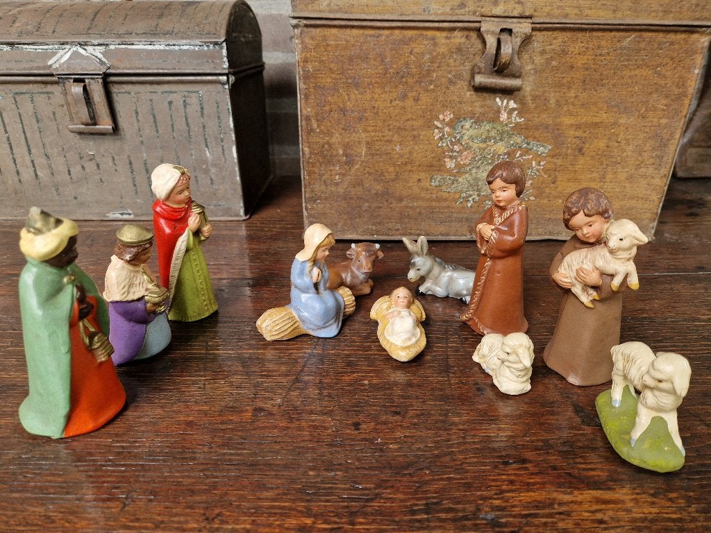 oude kerst - vintage Marolin kerststal met kindergezichtjes, Diversen, Ophalen of Verzenden