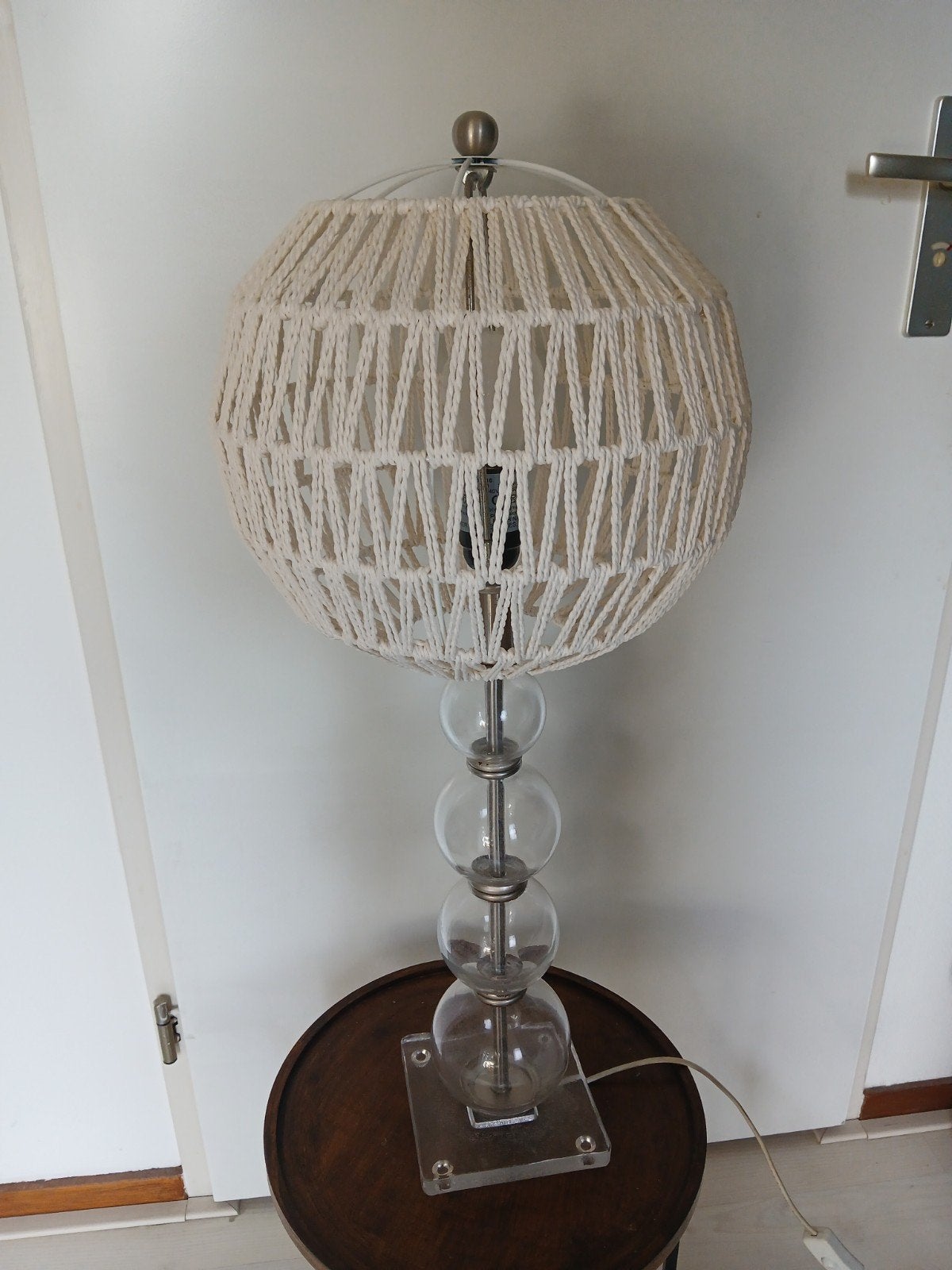 Vintage tafellamp  de poot is van glas en  69 hoog, Ophalen of Verzenden