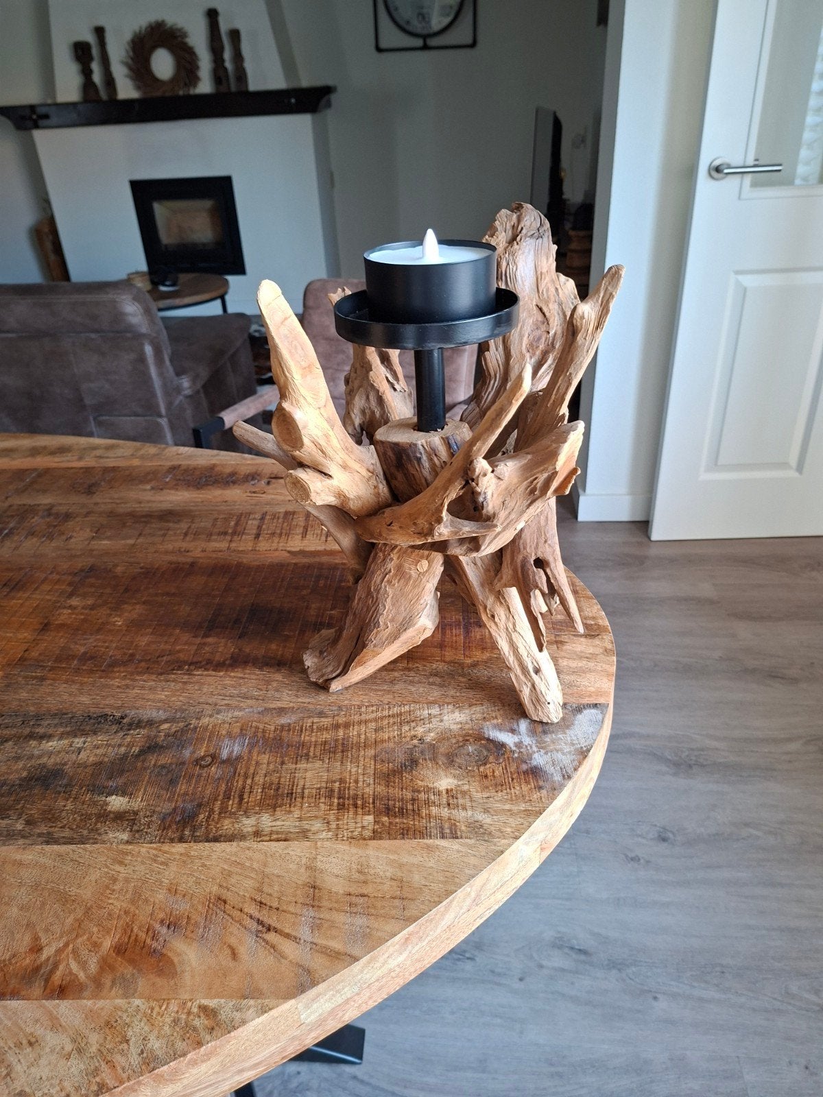 Teak houten kandelaar, Ophalen