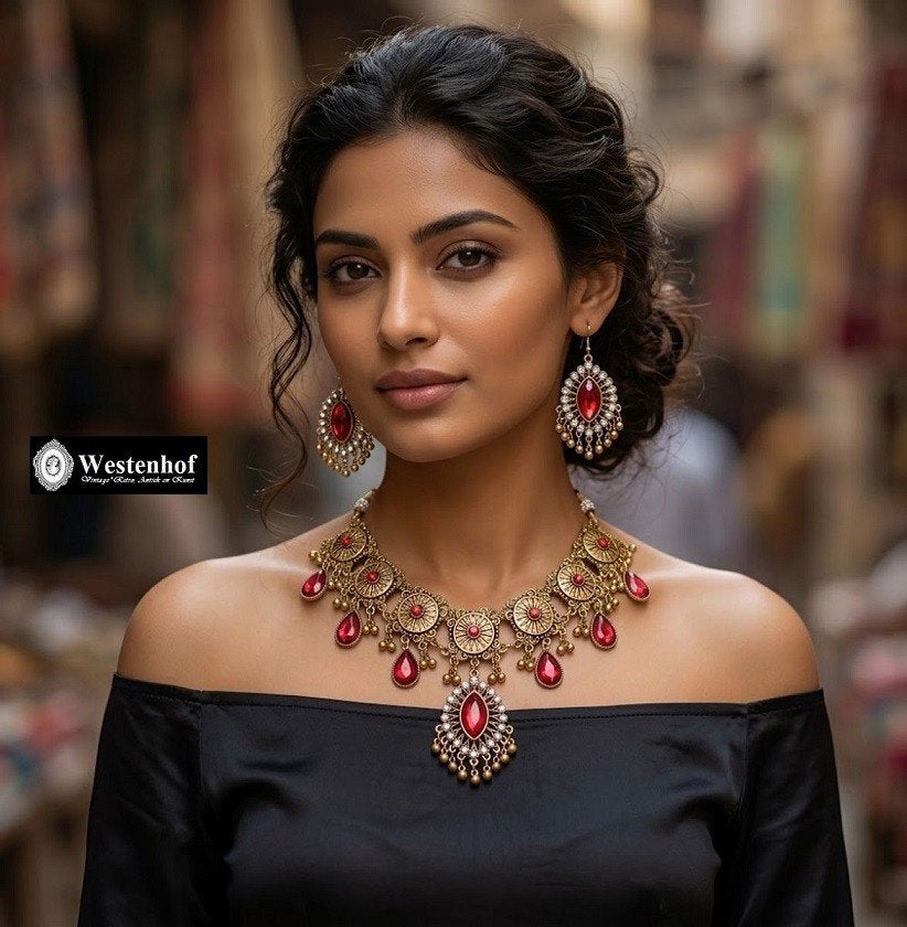 Sieraden set juwelier custom goud- robijn ketting oorbellen, Verzenden, Nieuw, Goud, Overige materialen