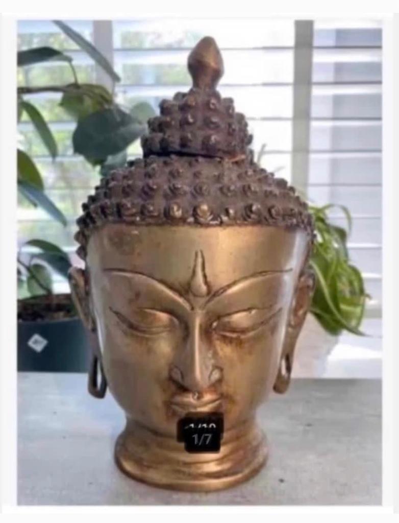 Zware bronzen Boeddha hoofd ruim 2 kilo, 2220 gram, 22 cm hg, Ophalen of Verzenden